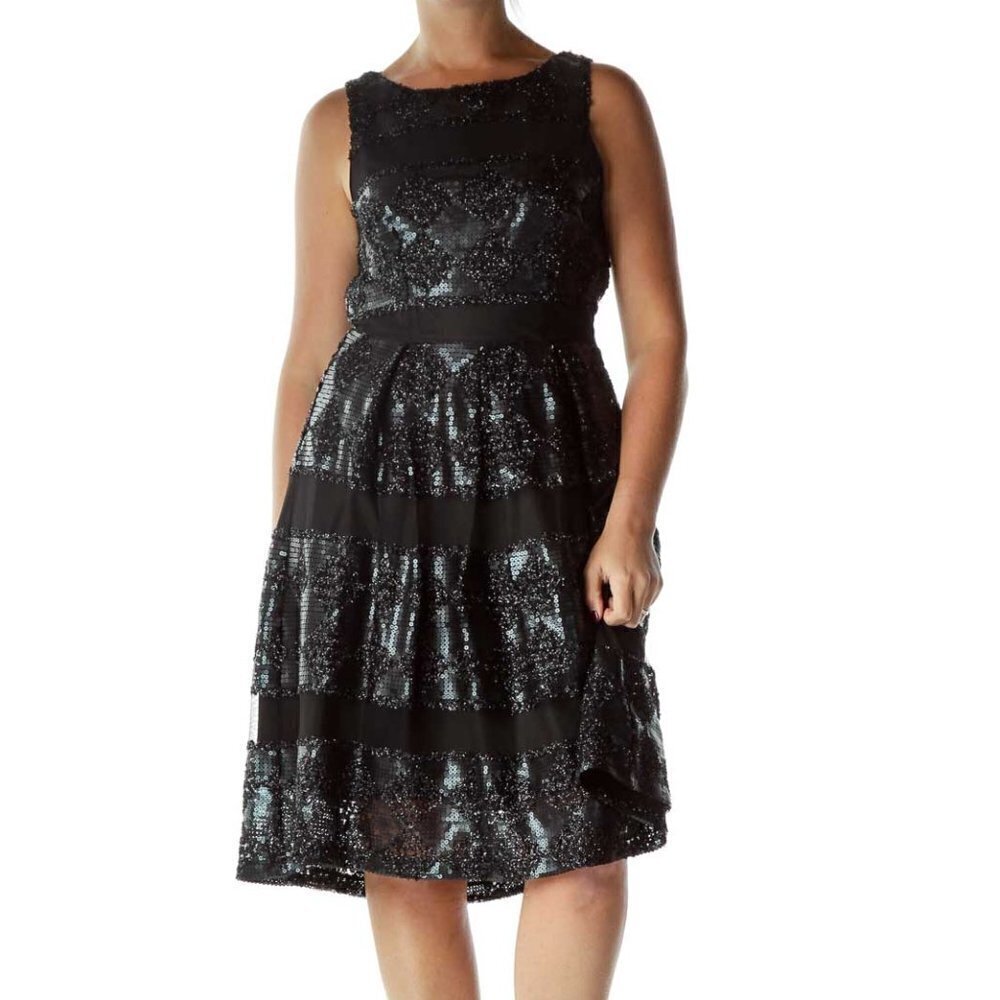 Eva Franco Black Sequin Pleated Dress